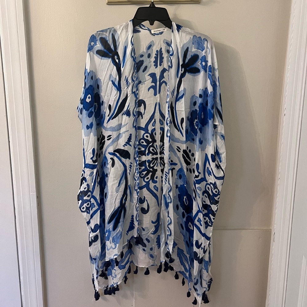 Moss Rose Women's Beach Cover up / Cardigan Kimono with Bohemian Floral